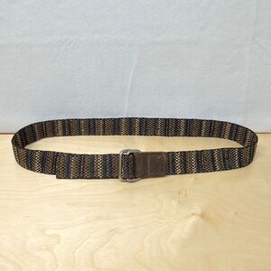 Bison Designs Woven Stripe Belt Medium Silver Buckle Leather Tab‎ USA